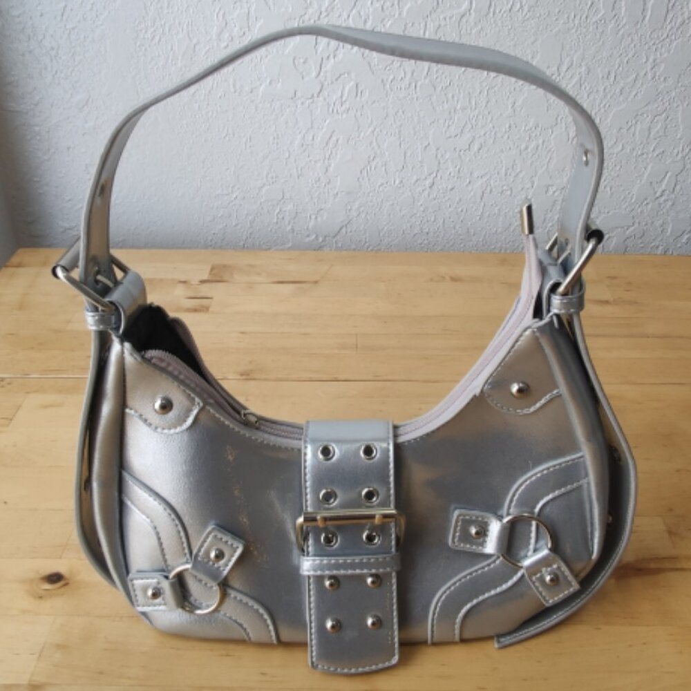 Silver Faux Leather Shoulder Bag
